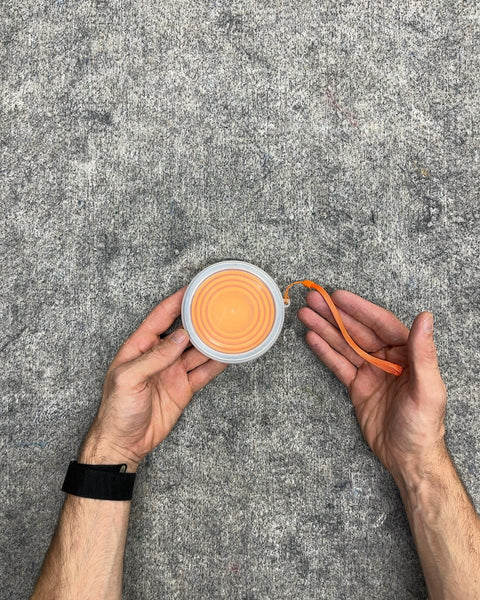 Orange Collapsible Silicone Travel Cup with Lid and Lanyard
