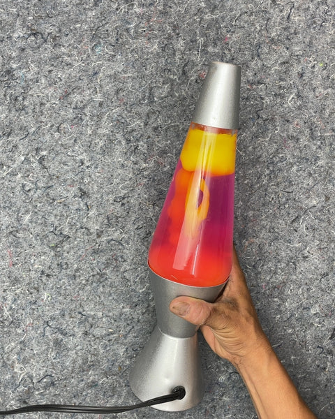 Silver Base Lava Lamp with Pink and Yellow Wax