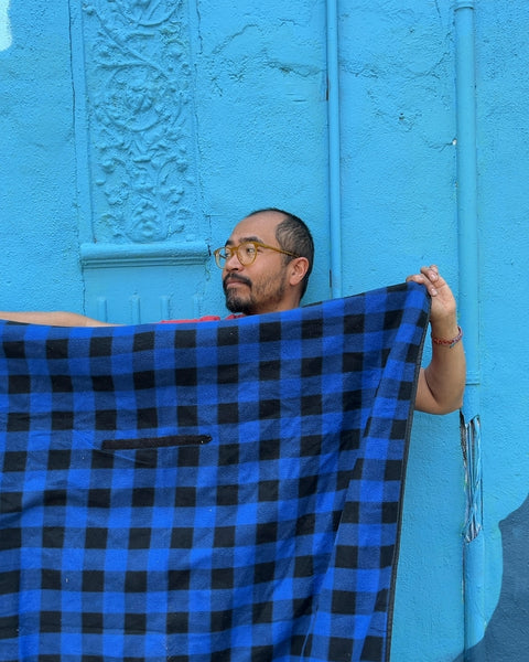 Blue and Black Plaid Rollup Picnic Blanket