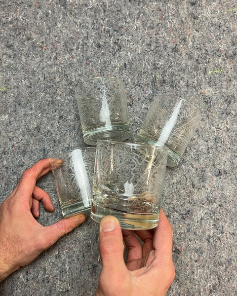 Set of Four Lowball Glasses With NY Maps
