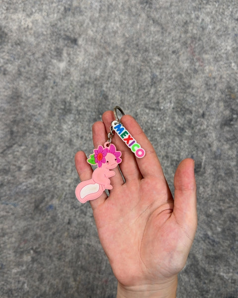 Pink Axolotl Mexico Keychain