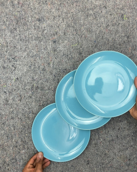 Set of Three Blue Appetizer Plates