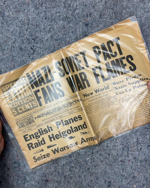 Replica of a Los Angeles Herald-Express Newspaper from September 29, 1939