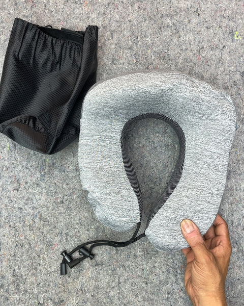 Gray Travel Neck Pillow with Drawstring Bag