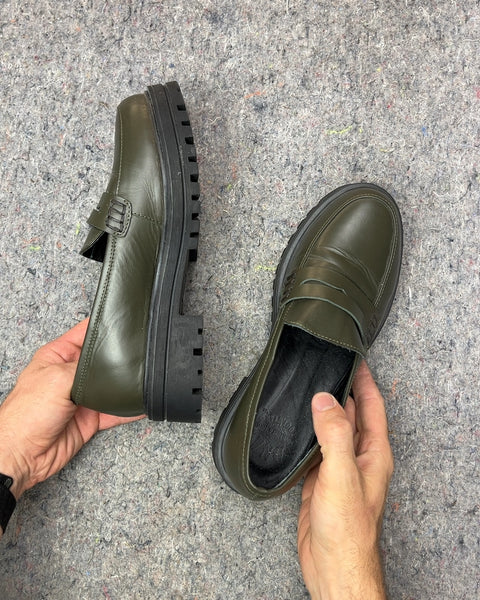DNA Footwear Green Penny Loafers, Size EU 39