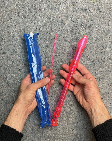 Pink Plastic Recorder with Blue Case