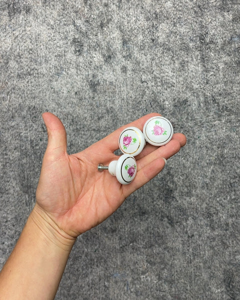 3 Ceramic Rose Drawer Knobs