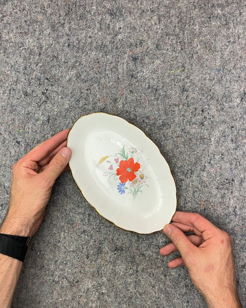 Vintage Floral Oval Serving Dish, L10"