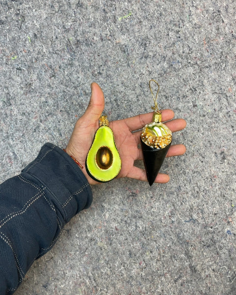 Avocado and Ice Cream Cone Ornaments