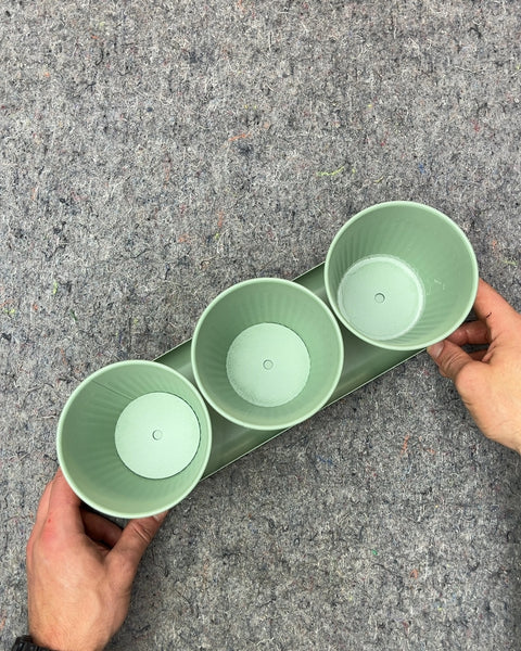 Green Fluted Planters with Tray, 4" each