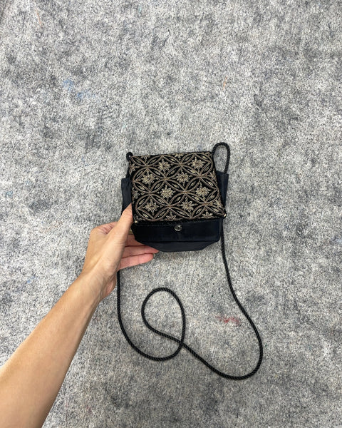 Embroidered Mini Crossbody Bag with Cord Strap