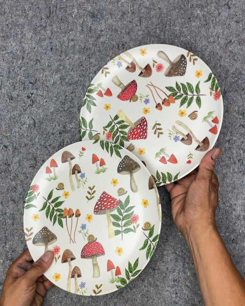 Another Mushroom and Floral Print Hard Plastic Plates