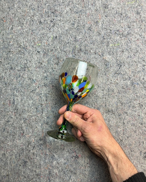 Hand-blown Mexican Art Confetti Glass Wine Goblet