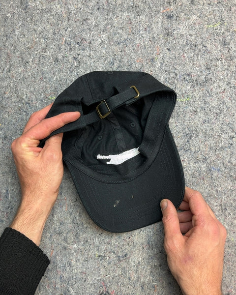 Black Baseball Cap with (Too Long?) Embroidered Text