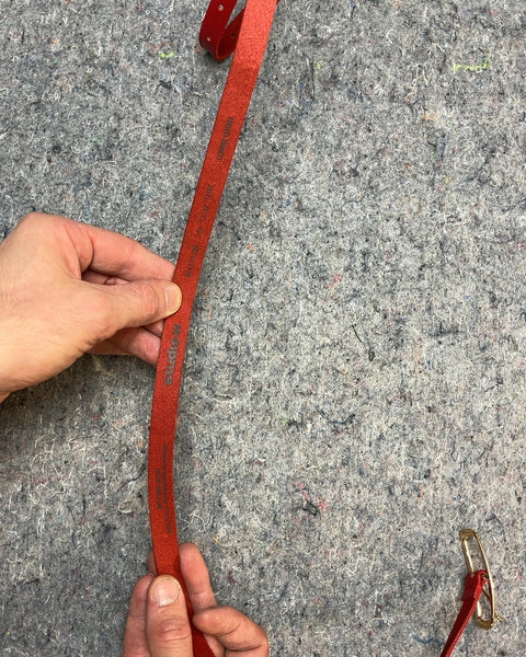 Studio W Red Leather Belt with Gold Buckle, 40"