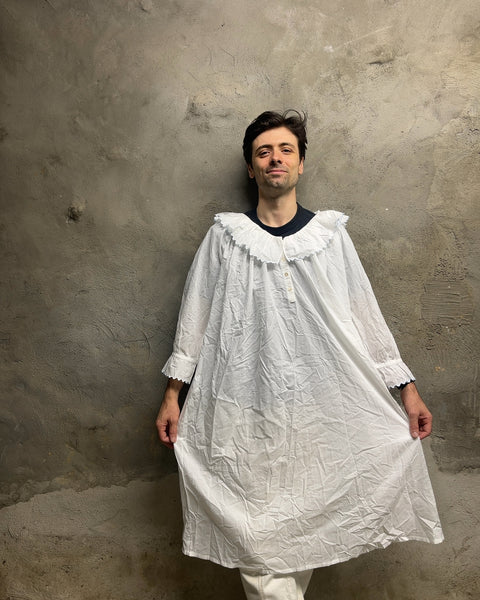 If Only If White Ruffle Collar Cotton Nightdress, Size S