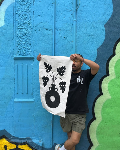 Black and White Plant in Vase Fabric Wall Hanging, 17x29"