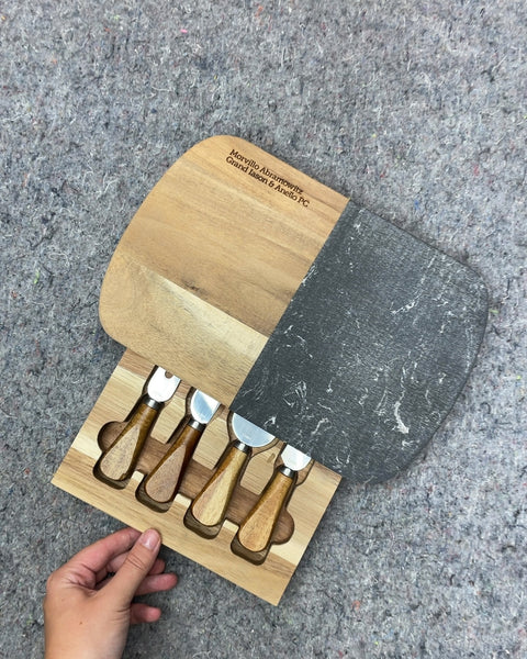 Wood and Slate Cheese Board with 4 Utensils