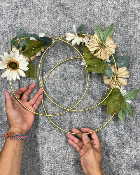 3 Floral Gold Hoop Wreath, 10in