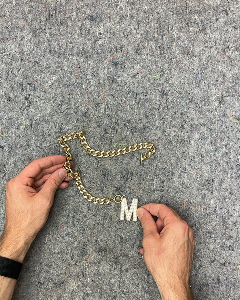 Gold Chain Belt with Rhinestone M Charm