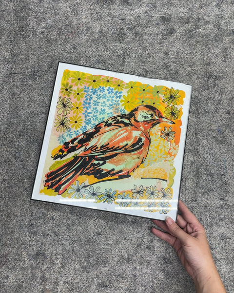 Framed Bird and Floral Pattern Art Print