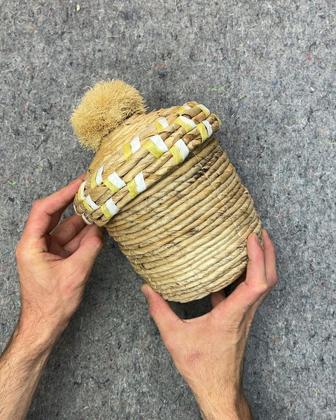 Pretty Woven Straw Basket with Lid
