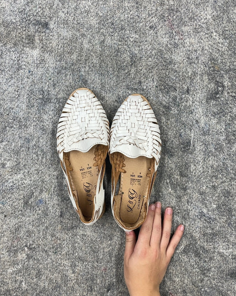 White Woven Leather Flats, Size US 7W, 37.5 EU