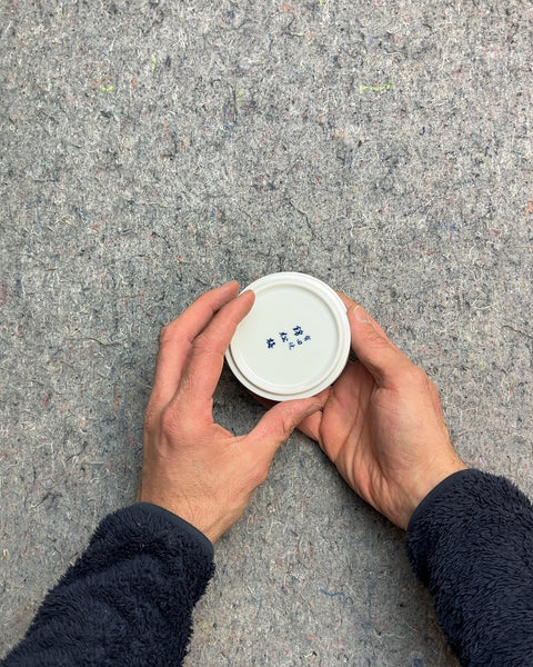 Small Round Ceramic Box with Blue Wave Pattern Lid