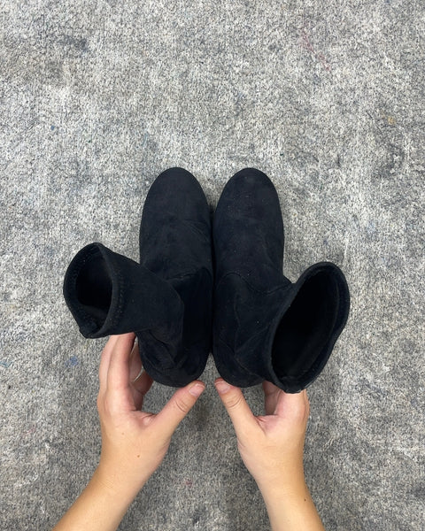 Black Suede Ankle Boots, Size US 6W, EU 36.5