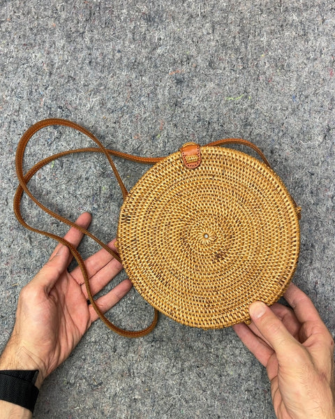 Street Level Woven Rattan Round Crossbody Bag