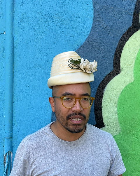 Cream Vintage Fascinator Hat with White Roses