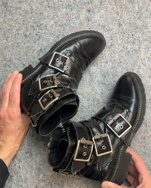 Rag & Bone Black Leather Buckle Boots, Size EU 39