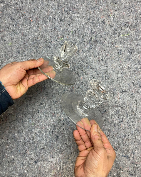 Clear Glass Candlestick Holders, Set of 2