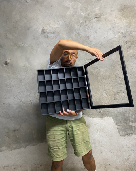 Black Wooden Compartment Frame, 18x18”