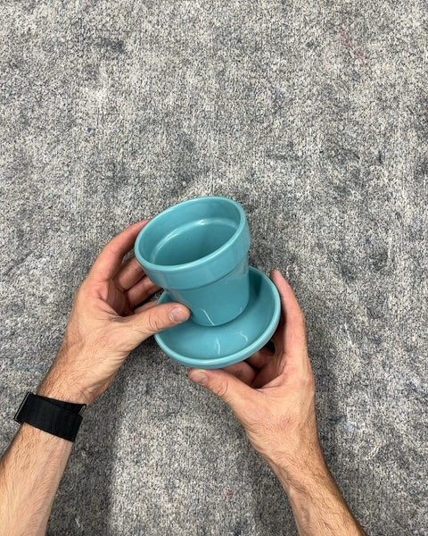 Teal Ceramic Planter with Saucer, 4"