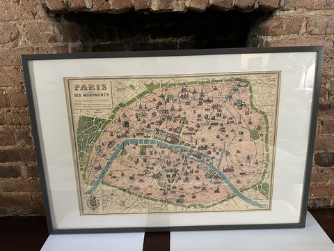 Biig Vintage Framed Paris Map