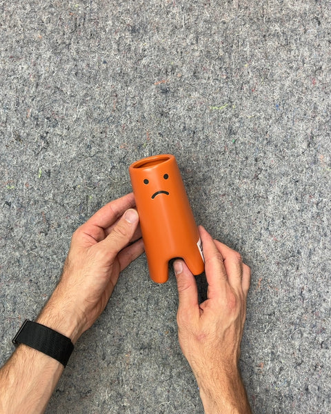 Orange Ceramic Happy Face / Sad Face Vase