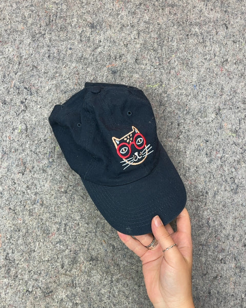 Black Baseball Cap with Cat Embroidery