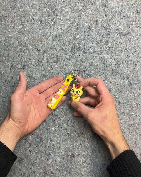 Yellow Happy Character Keychain with Strap