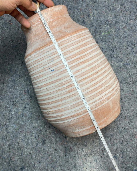 Terracotta Vase with White Stripes, H11"