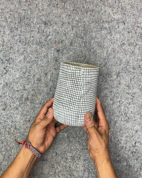 Slick Grid Pattern Ceramic Vase, 6"