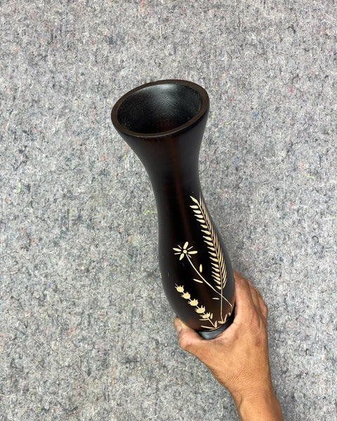 Sexy Dark Wood Vase with Wheat Design