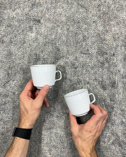 White Fluted Cups with Silver Rim