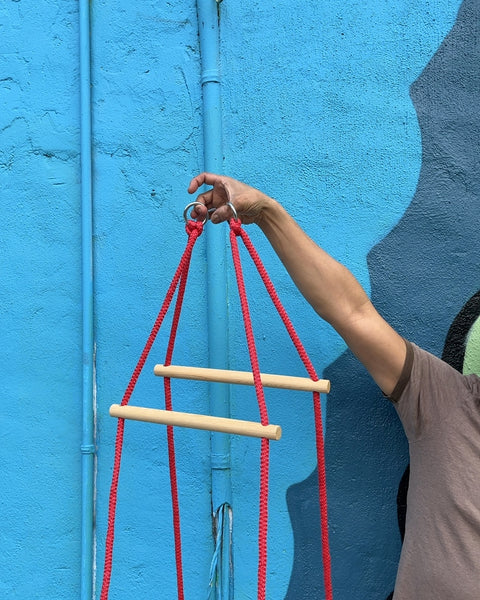 Wooden Baby Swing with Red Rope