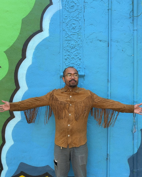 Ren Ellis Designs Suede Fringe Jacket From Texas, Size S/M