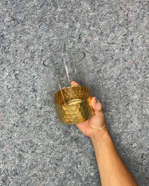 Clear Glass Vase with Gold Hammered Base, 6"