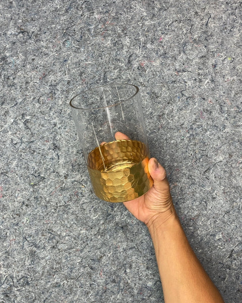 Clear Glass Vase with Gold Hammered Base, 6"