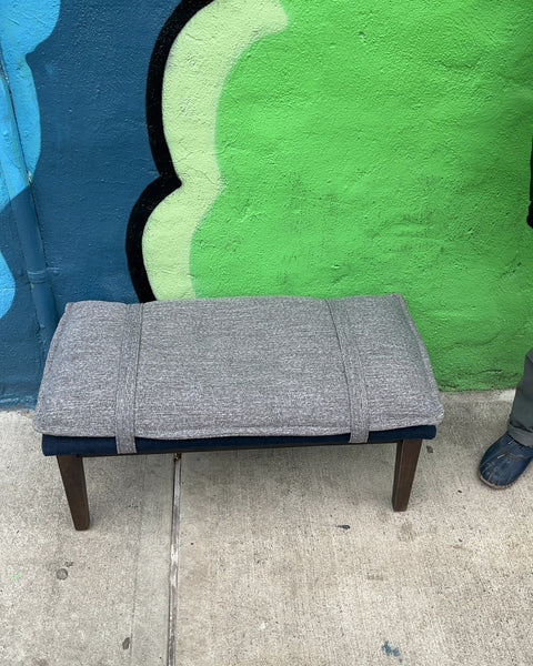 Gray Blue Upholstered Bench, 33x18x14”