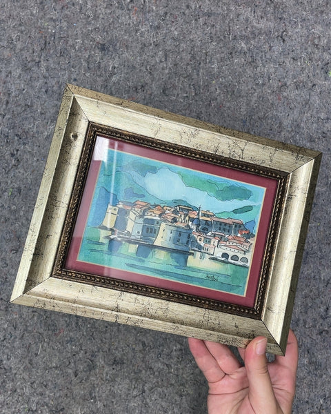 Framed Watercolor Cityscape Painting, 5 x 7 in