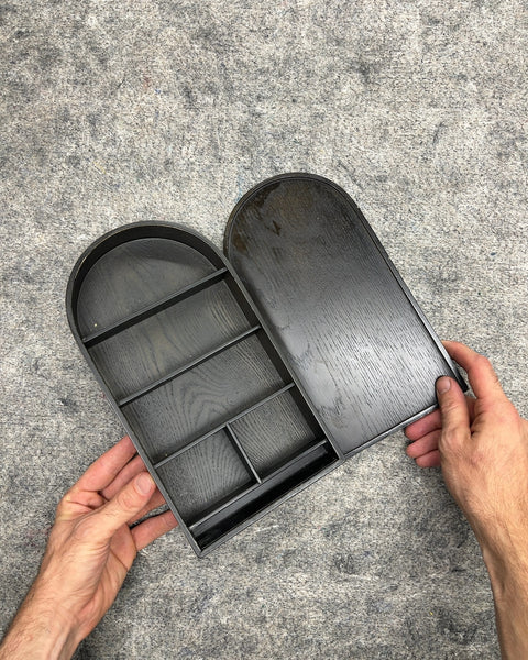 Arched Black Wood Jewelry Box with Mirror